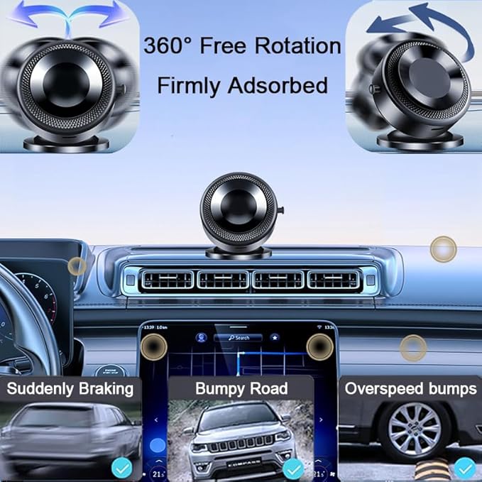 Vacuum Magnetic Phone Holder, 360 Rotatable Suction Cup Phone Mount with Electric Suction Cup Suitable for Car/Dashboard/Gym/Mirror/Bathroom/Smooth Surface, Compatible Magsafe iPhone & Android (Black)
