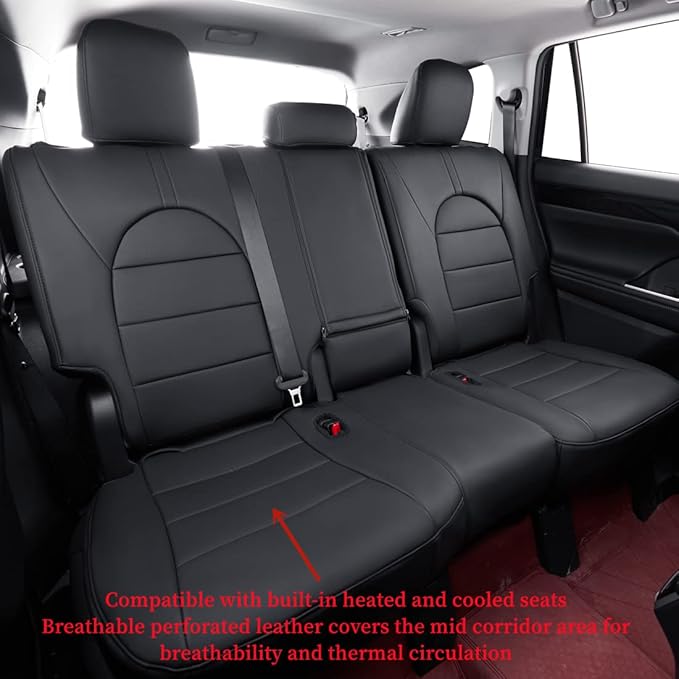 coverdream Highlander Leather Seat Covers Full Set for 2014-2019 Toyota Highlander LE XLE SUV Seat Cushion,Three Row,2nd Row 40/60 Split Seat,Fully Covered,Luxury Waterproof Car Seat Protector(Black)