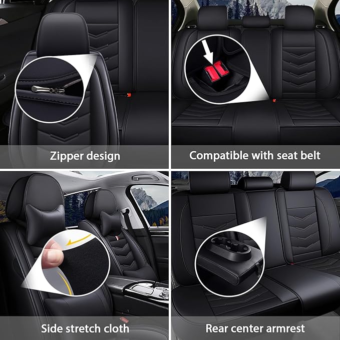 MVRVMV Luxury Car Seat Covers for Ford Explorer 2012-2026, Nappa Leather Auto Seat Cover with 2 Neck Pillows and 2 Lumbar Supports (5 Seat Luxury, Black)