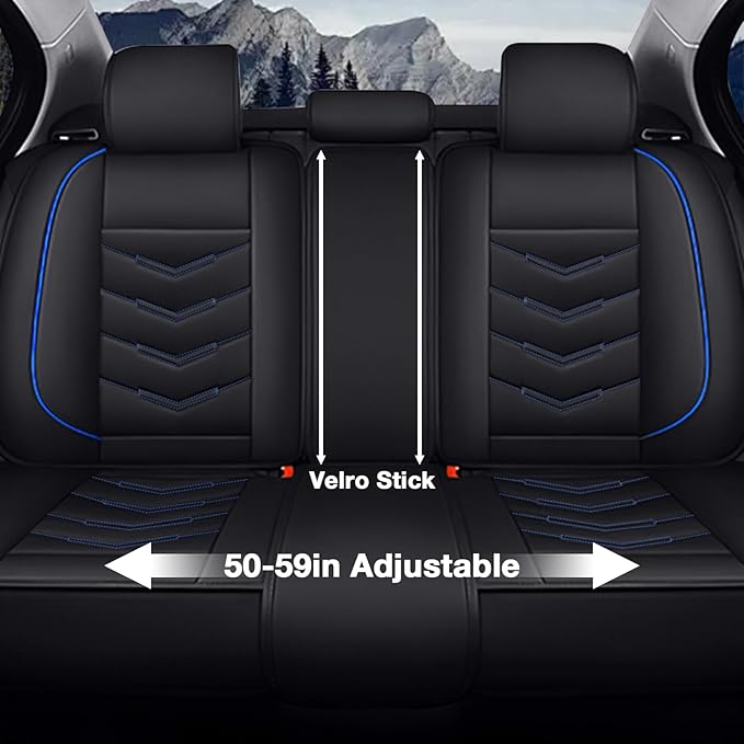 MVRVMV Seat Covers for Ford Expedition 2007-2026, Waterproof Leather Auto Seat Cover (5 Seat Standard,Black-Blue)