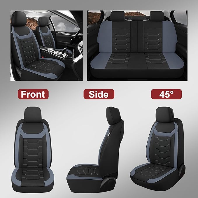 CAROMOP Breathable Car Seat Covers Full Seats,3D Air Mesh Cloth Seat Covers for Cars, Split Bench Compatible Car Interior Covers, Universal Fit Most Car Sedan Truck SUV(Black/Gray)