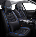MVRVMV Seat Covers for Ford Explorer 2007-2026, Waterproof Leather Auto Seat Cover with 2* Neck Pillow and 2* Lumbar Support (2 Seat Luxury,Black-Blue)