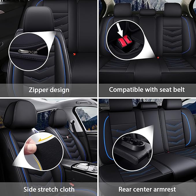 MVRVMV Seat Covers for Ford Expedition 2007-2026, Waterproof Leather Auto Seat Cover (2 Seat Standard,Black-Blue)