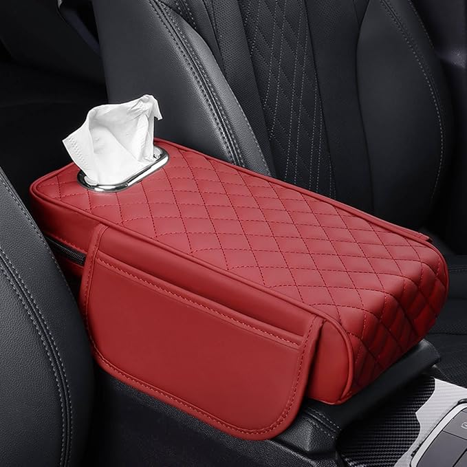 Car Armrest Pads for Hyundai Santa Fe Sport 2013 2014 2015 2016 2017 2018,Leather Center Console Covers Waterproof Anti-Slip Scratch Comfortable Automobile Protective Accessories,Claret