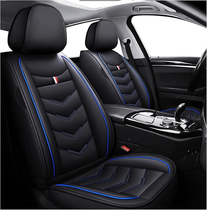 MVRVMV Seat Covers for Ford Edge 2007-2024, Waterproof Leather Auto Seat Cover (2 Seat Standard,Black-Blue)