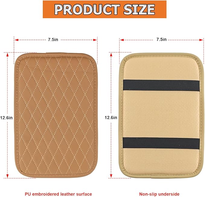 Car Center Console Cover, Leather Memory Foam Vehicle Arm Rest Cushion Pad, Waterproof Automotive Interior Armrest Seat Box Protector Accessories, Universal for SUV, Sedan, Truck (Brown)