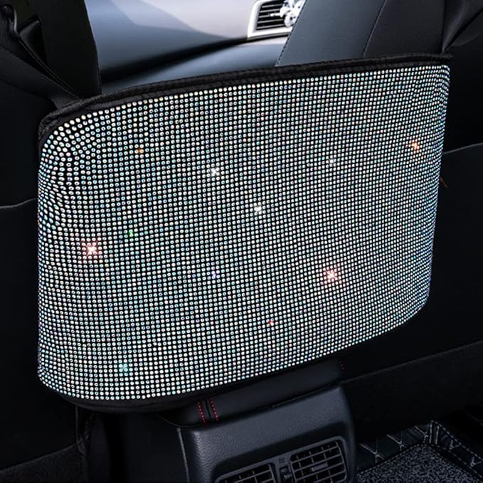 Car Net Pocket Handbag Holder Between Seat Back Organizer Storage Bag, Purse Holder for Console Front Seat Storage Barrier, Rhinestone Car Storage Organizer Between Front Seats, Multicolor