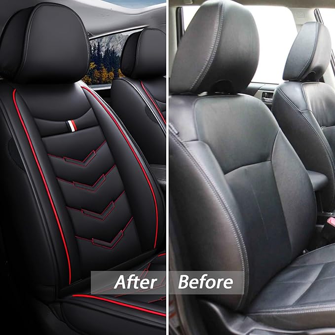 MVRVMV for Ford Ranger 2005-2026 Seat Covers, Waterproof Leather Seat Cover (5 Seat Standard,Black-Red)