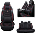 MVRVMV for Ford F-350 2010-2026 Seat Covers, Waterproof Leather Seat Cover with 2* Neck Pillow and 2* Lumbar Support (5 Seat Luxury,Black-Red)