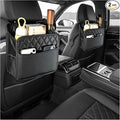 2 PCS Car Back Seat Organizer, Foldable Leather Backseat Hanging Storage Bag with Adjustable Strap, Multifunction Seat Back Organizer Large Capacity Storage Bag with Mesh Pocket