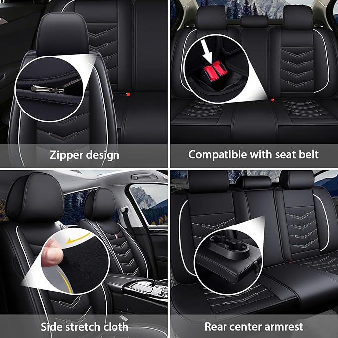 MVRVMV 5-Seat Car Seat Covers for Honda Pilot 2010-2026, Waterproof Non-Slip Wear-Resistant Leather Seat Cover (5 Seat Standard, Black-White)