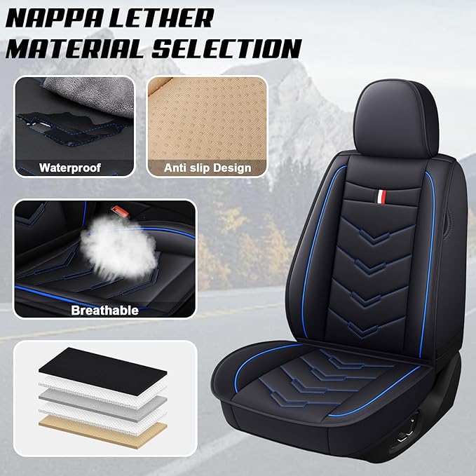 MVRVMV Seat Covers for Ford Edge 2007-2024, Waterproof Leather Auto Seat Cover (2 Seat Standard,Black-Blue)