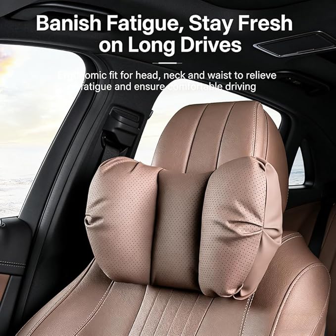 Car Neck Pillow & Lumbar Support for Lincoln Aviator 2020-2024 Ergonomic Breathable Mesh Auto Seat Back Cushion Headrest,Brown-Neck & Lumbar Set