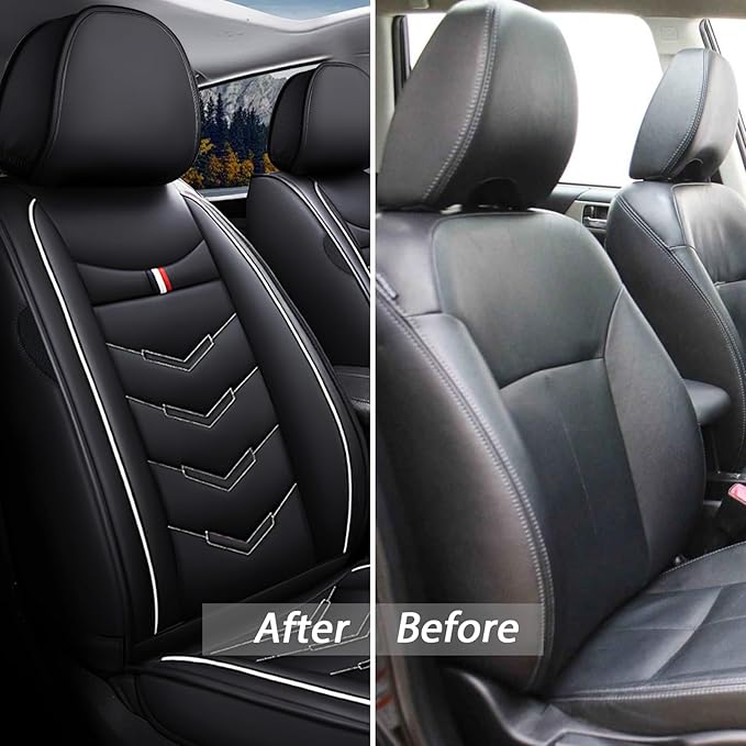 MVRVMV 2-Seat Car Seat Covers for Honda Pilot 2010-2026, Waterproof Non-Slip Wear-Resistant Leather Seat Cover (2 Seat Standard, Black-White)