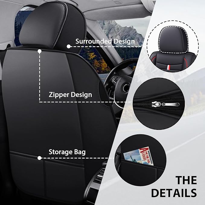 MVRVMV for Ford F-350 2010-2026 Seat Covers, Waterproof Leather Seat Cover (5 Seat Standard,Black-Red)