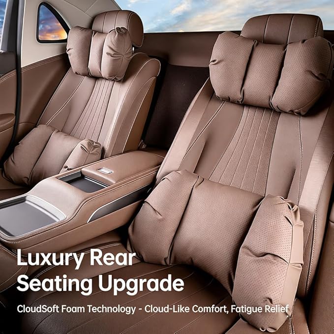 Car Neck Pillow & Lumbar Support for Mazda MX-5 Miata 2019-2023 Ergonomic Breathable Mesh Auto Seat Back Cushion Headrest,Brown-Neck Pillow