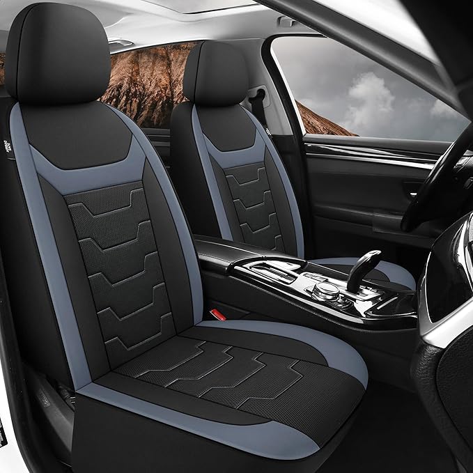 CAROMOP Breathable Car Seat Cover 2 Front Seats, 3D Air Mesh Cloth Seat Covers for Cars, Universal Fit Automotive Car Interior Covers for SUV Vans Sedans Trucks(Black/Gray)