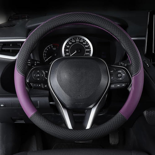 Automotive Steering Wheel Cover Leather Anti Slip Wrap 15",Purple